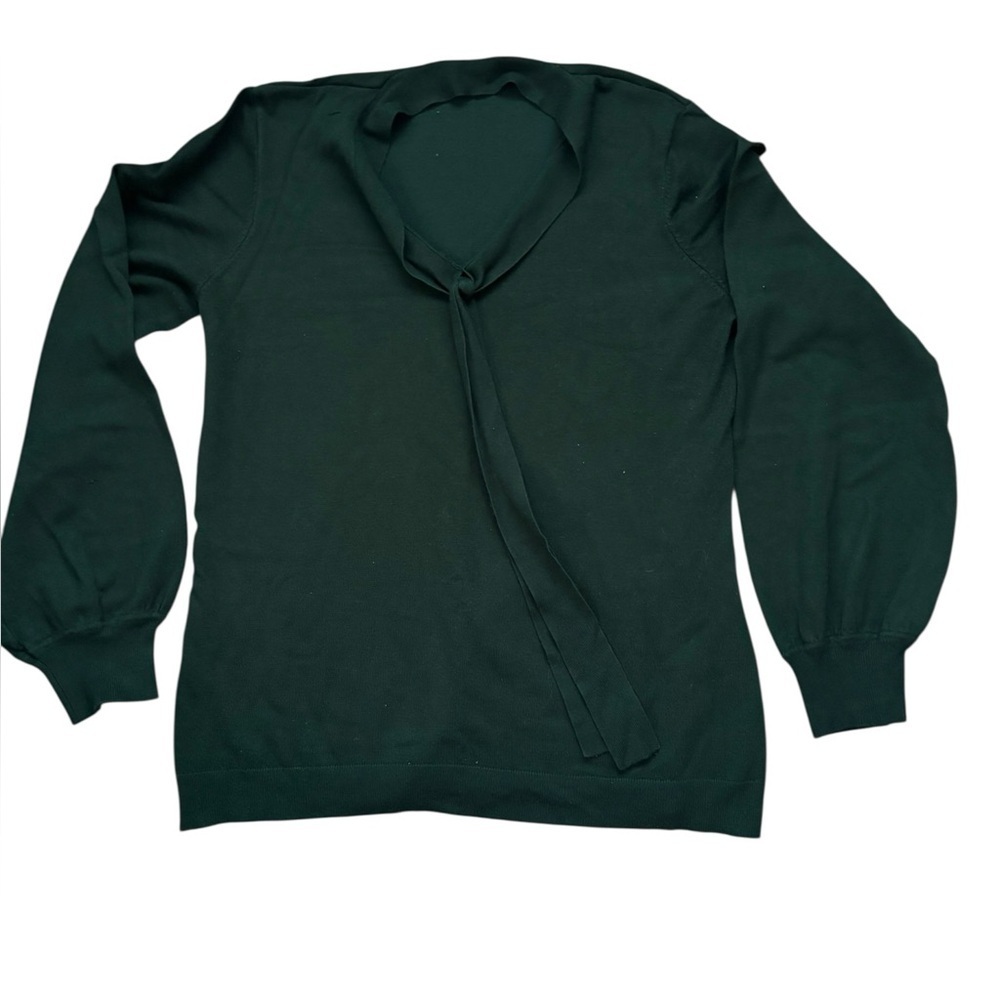 Adrianna Papell Women's Green Sweater Lightweight Tie Neck Size Large